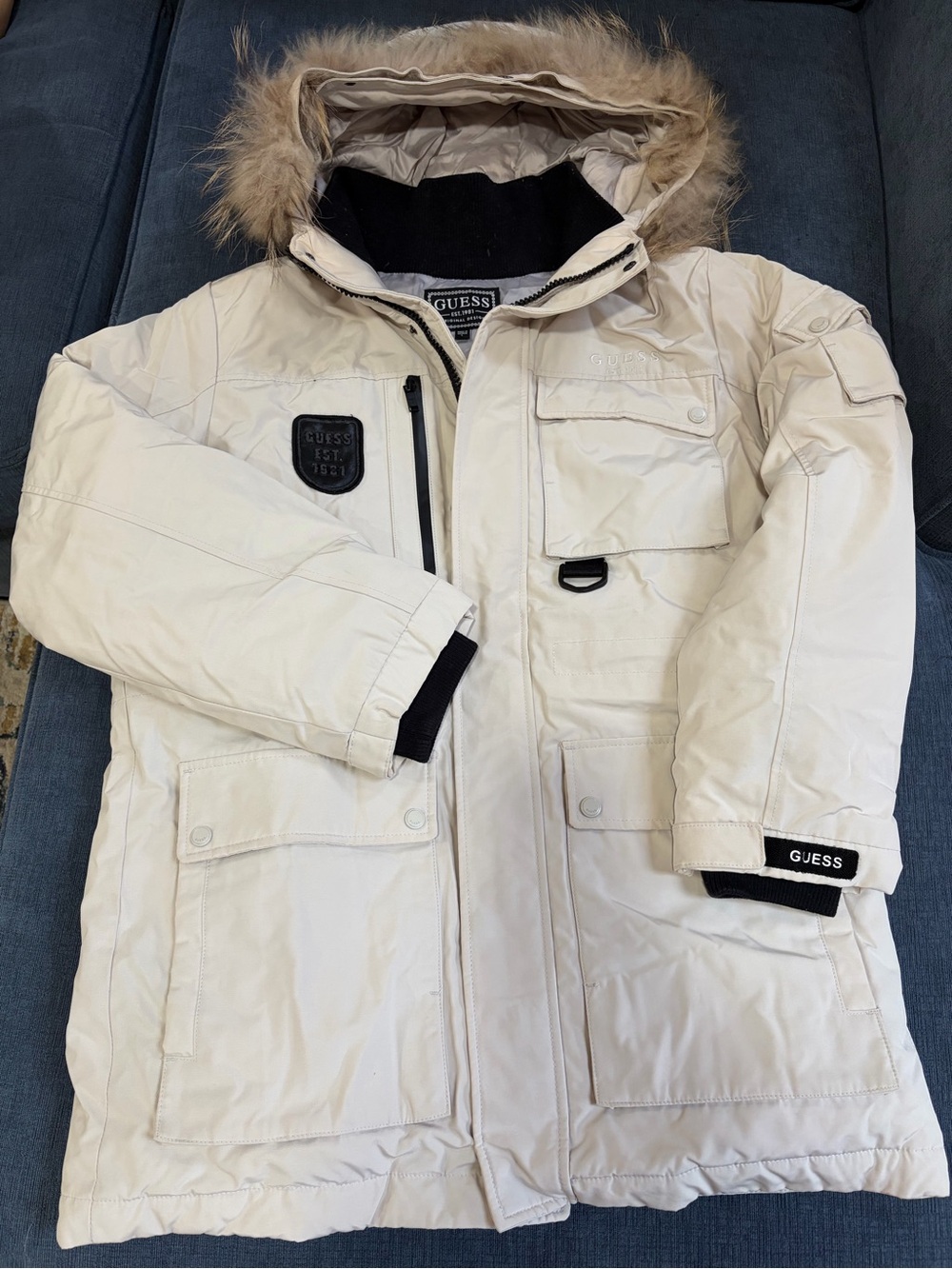 GUESS Women Cream Hooded Parka Jacket